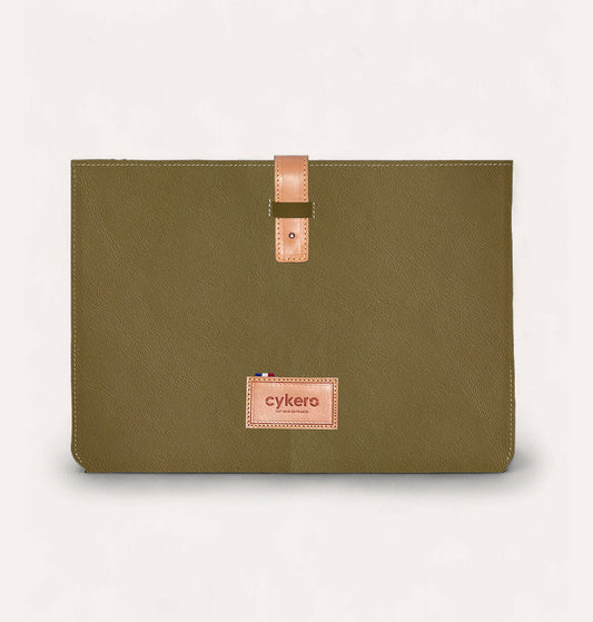 Pochette CHARLIE GM en cuir recyclé Kaki-Cognac - Cykero