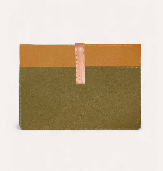 Pochette CHARLIE GM en cuir recyclé Kaki-Cognac - Cykero