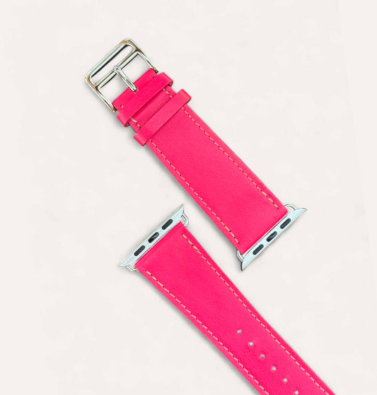 Bracelet cuir recyclé rose framboise pour Apple Watch - Cykero