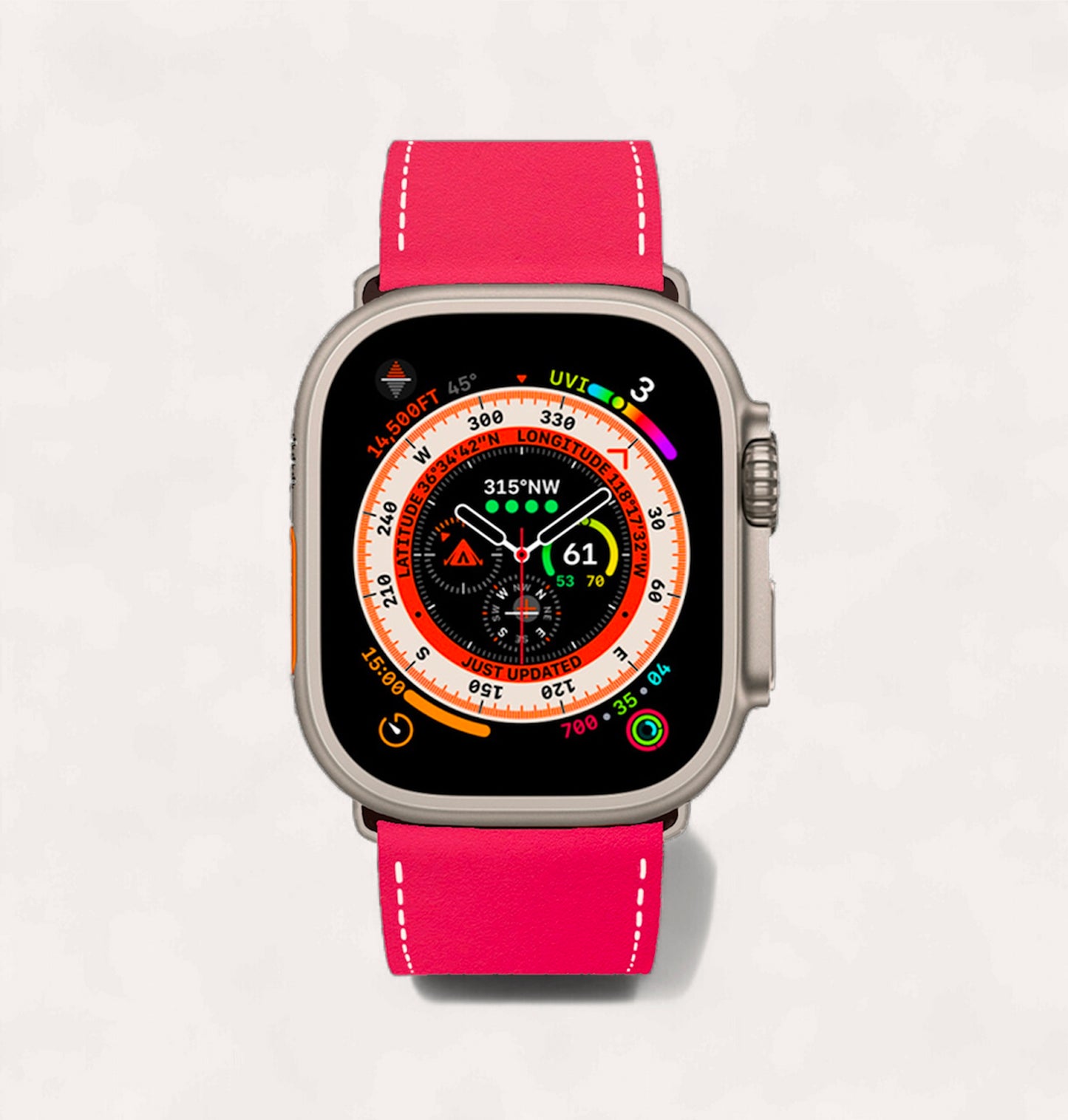 Bracelet cuir recyclé rose framboise pour Apple Watch - Cykero