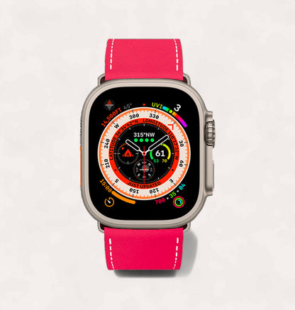 Bracelet cuir recyclé rose framboise pour Apple Watch - Cykero