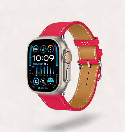 Bracelet cuir recyclé rose framboise pour Apple Watch - Cykero
