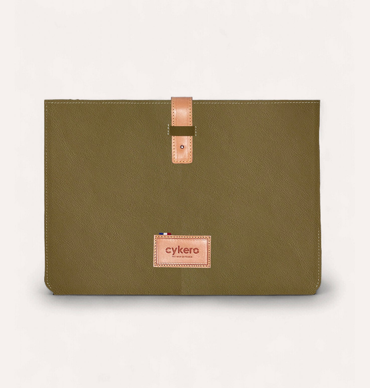 Pochette CHARLIE GM aus recyceltem Leder Khaki-Cognac - Cykero