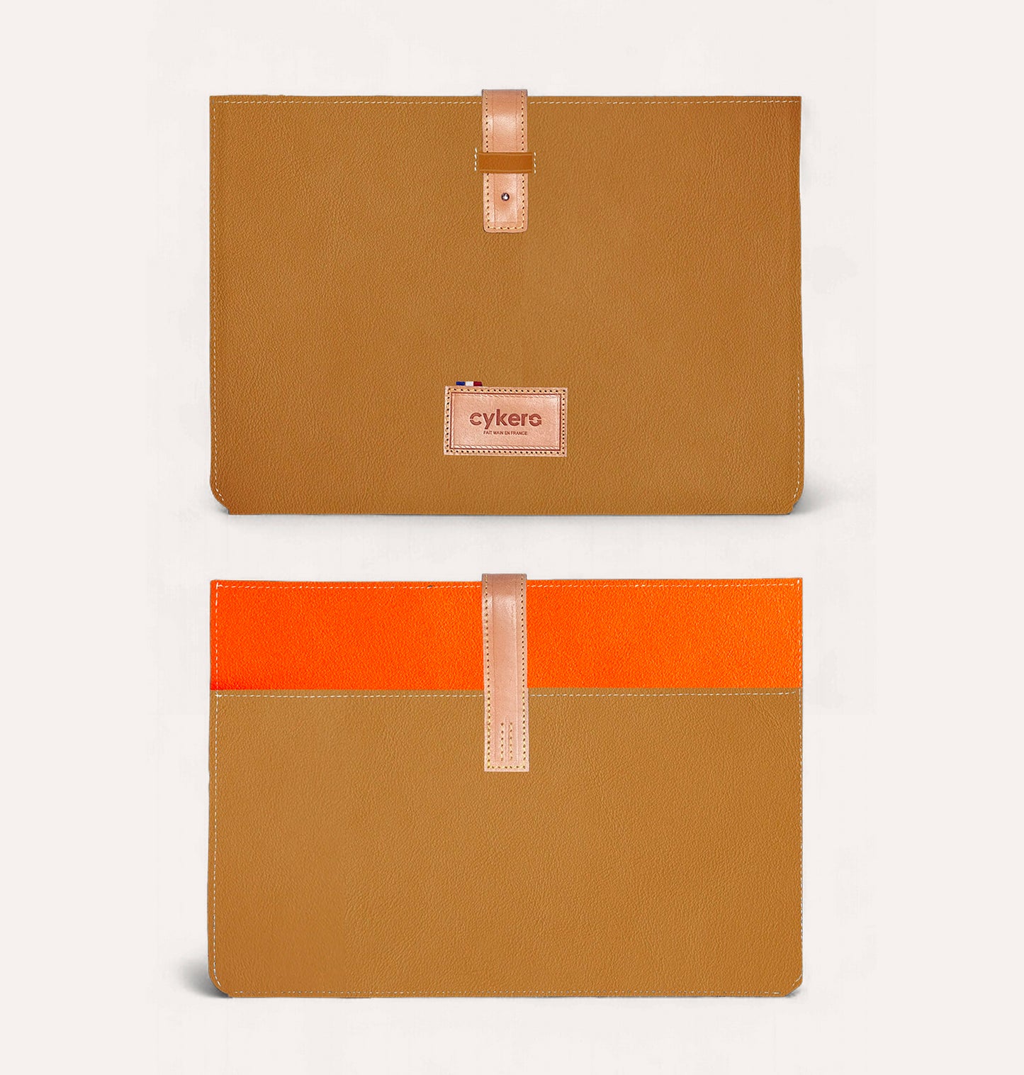 Pochette CHARLIE GM en cuir recyclé Cognac-Orange - Cykero