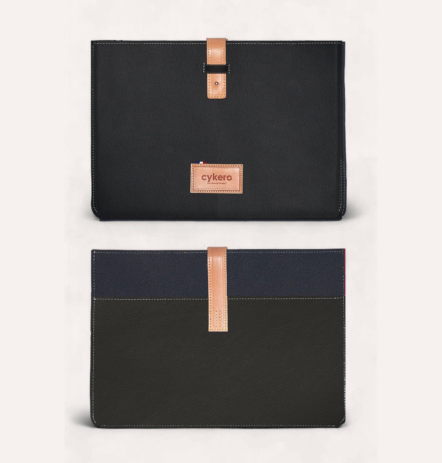 Pochette CHARLIE GM en cuir recyclé Noir-Bleu Marine - Cykero
