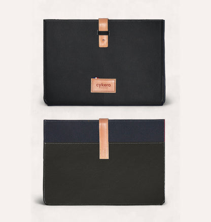 Pochette CHARLIE GM en cuir recyclé Noir-Bleu Marine - Cykero